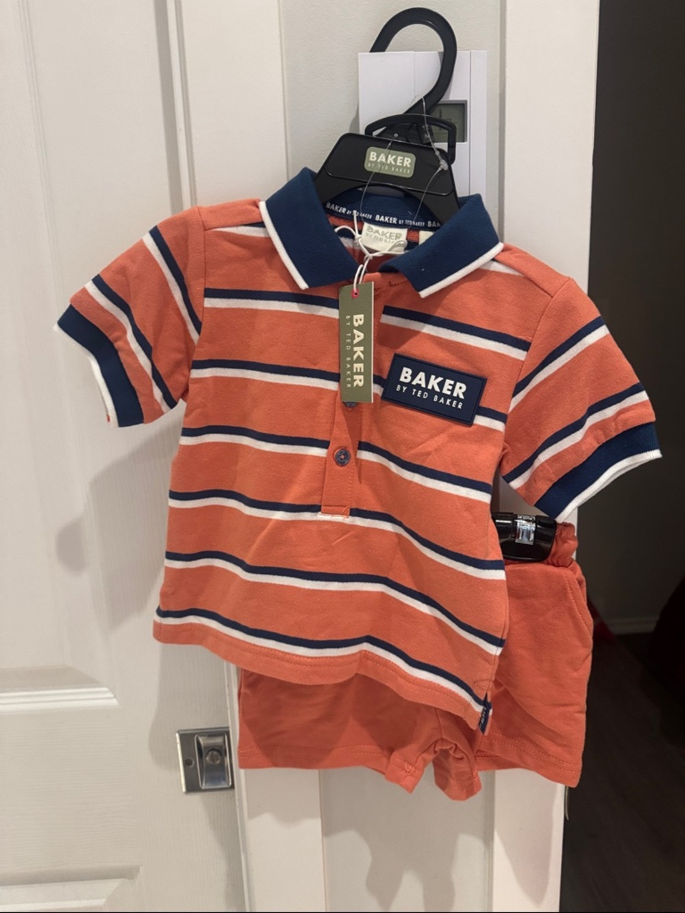 Baker by Ted Baker Orange Stripe Polo Shirt for Kids set with short